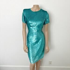 [Vintage] Naeem Khan Riazee Nights Turquoise Sequined Mini Sheath Dress Sz Large